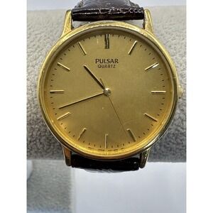 Vintage Pulsar Watch Unisex 35mm 8" Gold Tone Round Dial V501-0A50 New Battery V